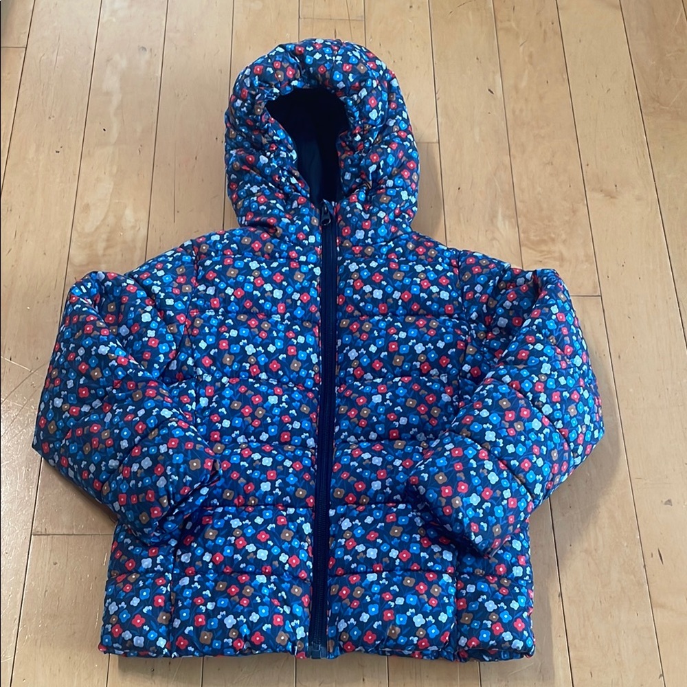 Monoprix Kids Floral Puffer Jacket - Blue and Red